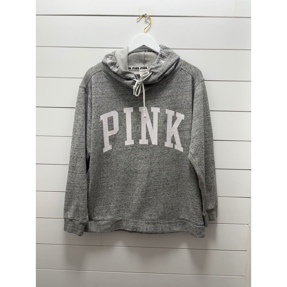 Pink Victoria's Secret Hoodie Women Sz. Med Logo Pullover graphic Spell out Hood